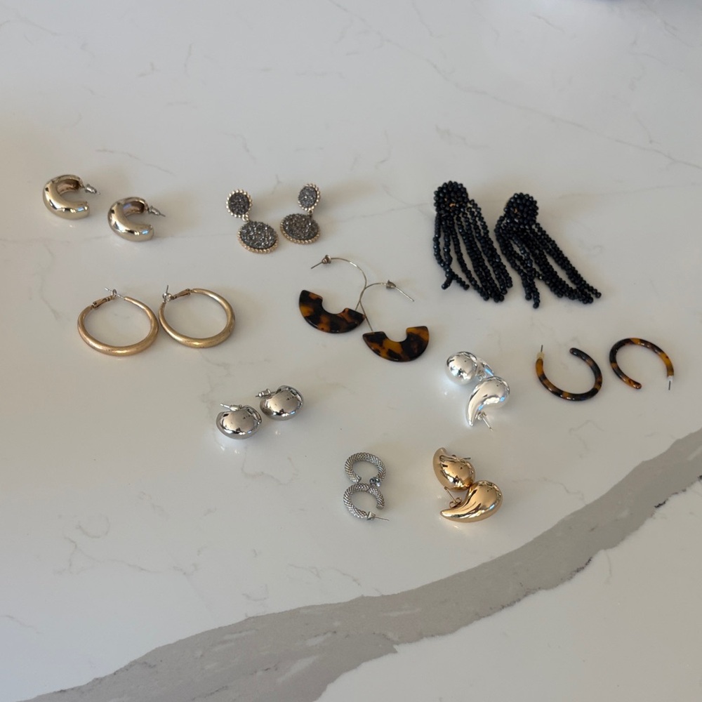 Assorted Women's Earrings Set - Gold, Silver, Black, Tortoiseshell